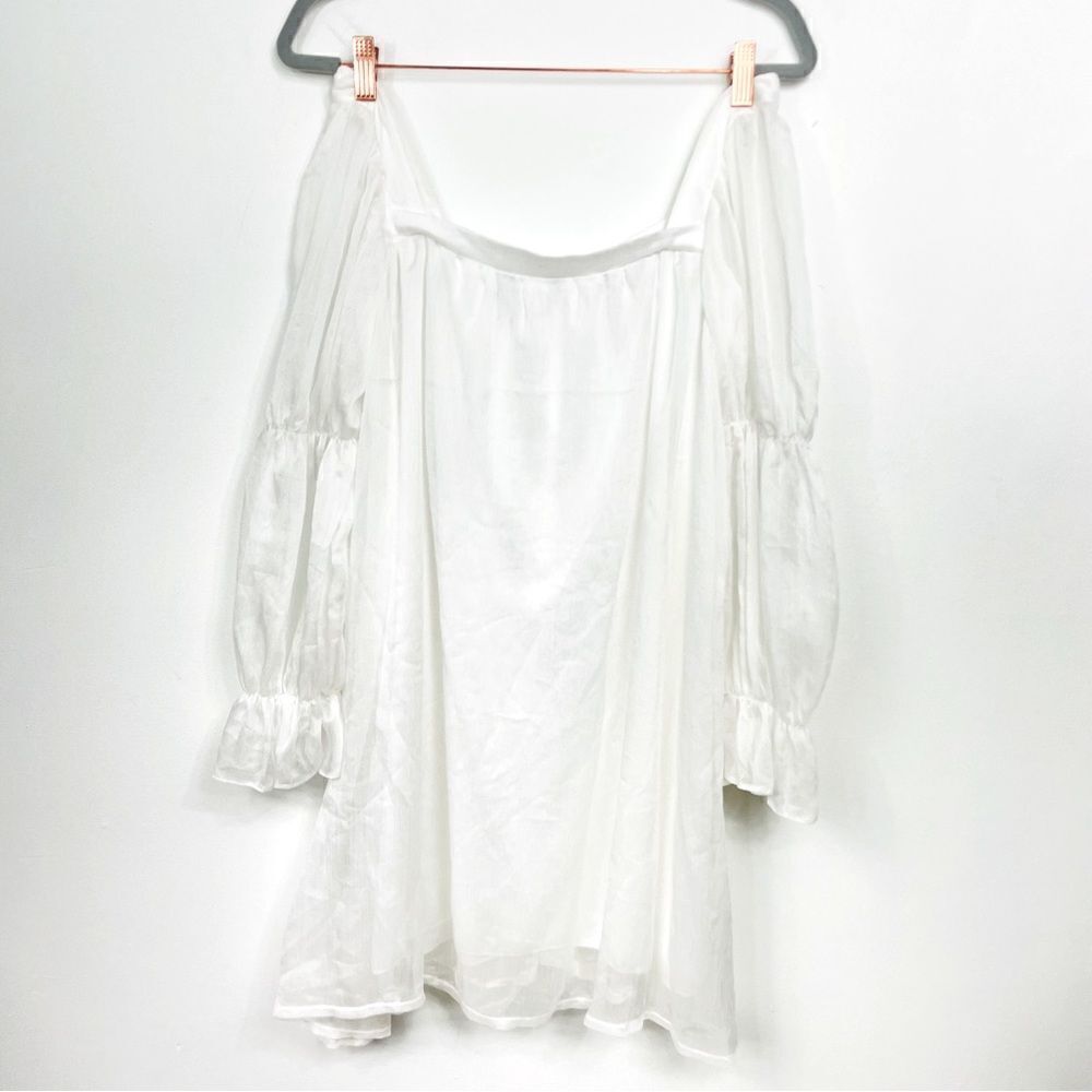 Long sleeve , off shoulder ,sheer Mini Dress S/M white. - Picture 5 of 6